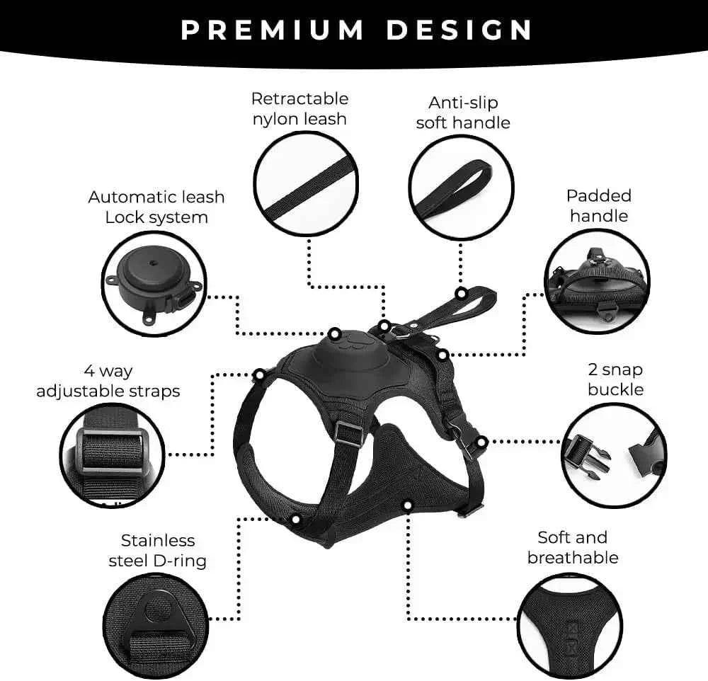 Retractable Dog Harness and Leash - Happy Tails - paws & love