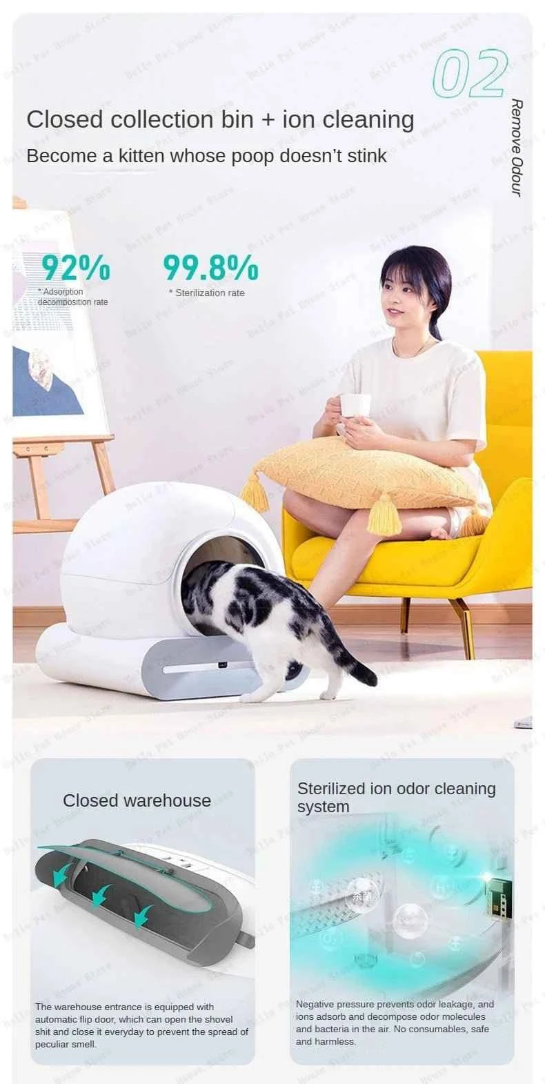 Fully Automatic Electric Large Cat Litter Box - Enclosed & Deodorizing Automatic Cat Litter Box - Happy Tails