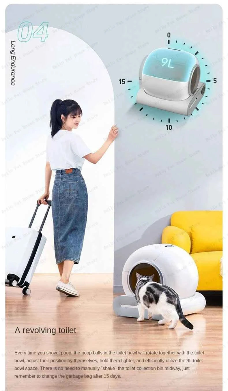 Fully Automatic Electric Large Cat Litter Box - Enclosed & Deodorizing Automatic Cat Litter Box - Happy Tails